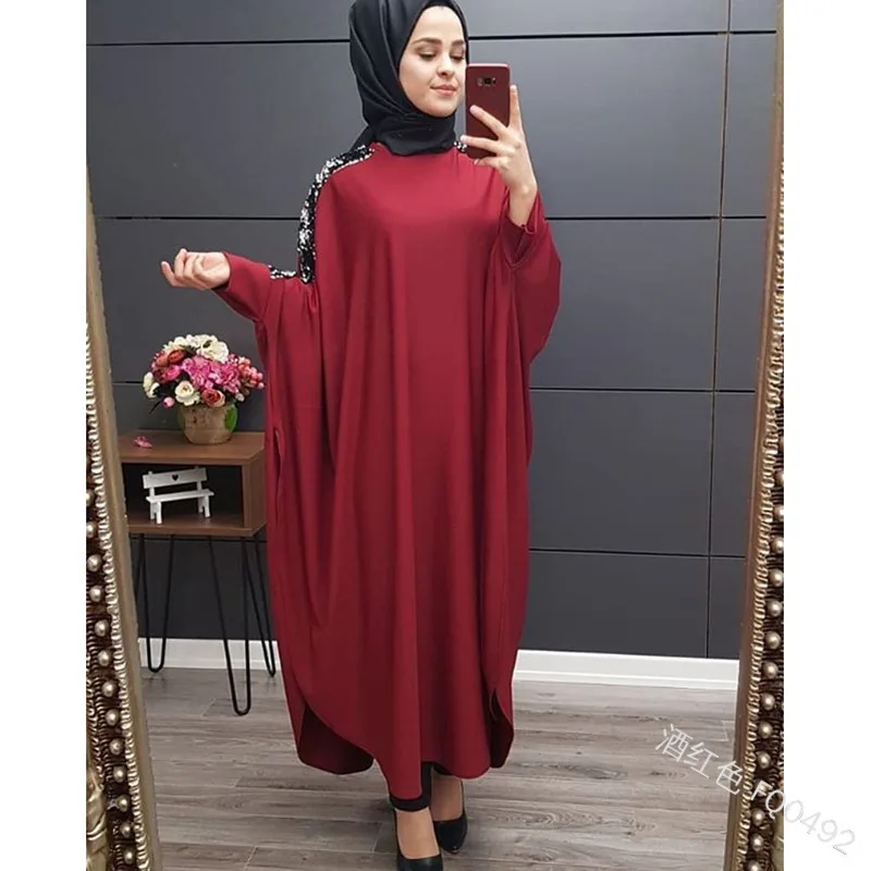 Abaya Дубай Платье женское мусульманское Caftan Marocain блестки Турция платья Хиджаб большой свободный халат длинное кимоно женское