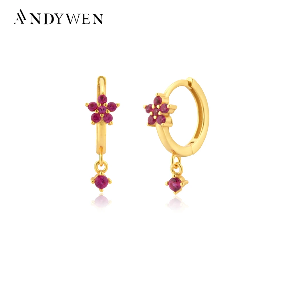 Женские серьги-подвески ANDYWEN из серебра 925 пробы с золотыми и радужными фианитами