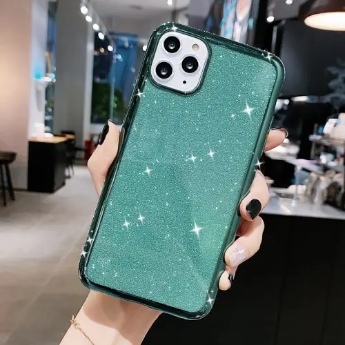 

Fantastic Sheer Border Glitter Phone Case For iPhone 11 12 Mini Pro Max X XS MAX XR 7 8 SE 6S Plus Solid Color Shockproof Covers