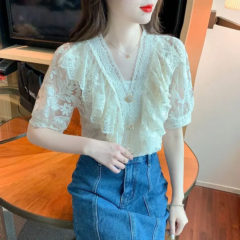 Лето 2023 кружевная блузка во французском корейском стиле топ в светском на
