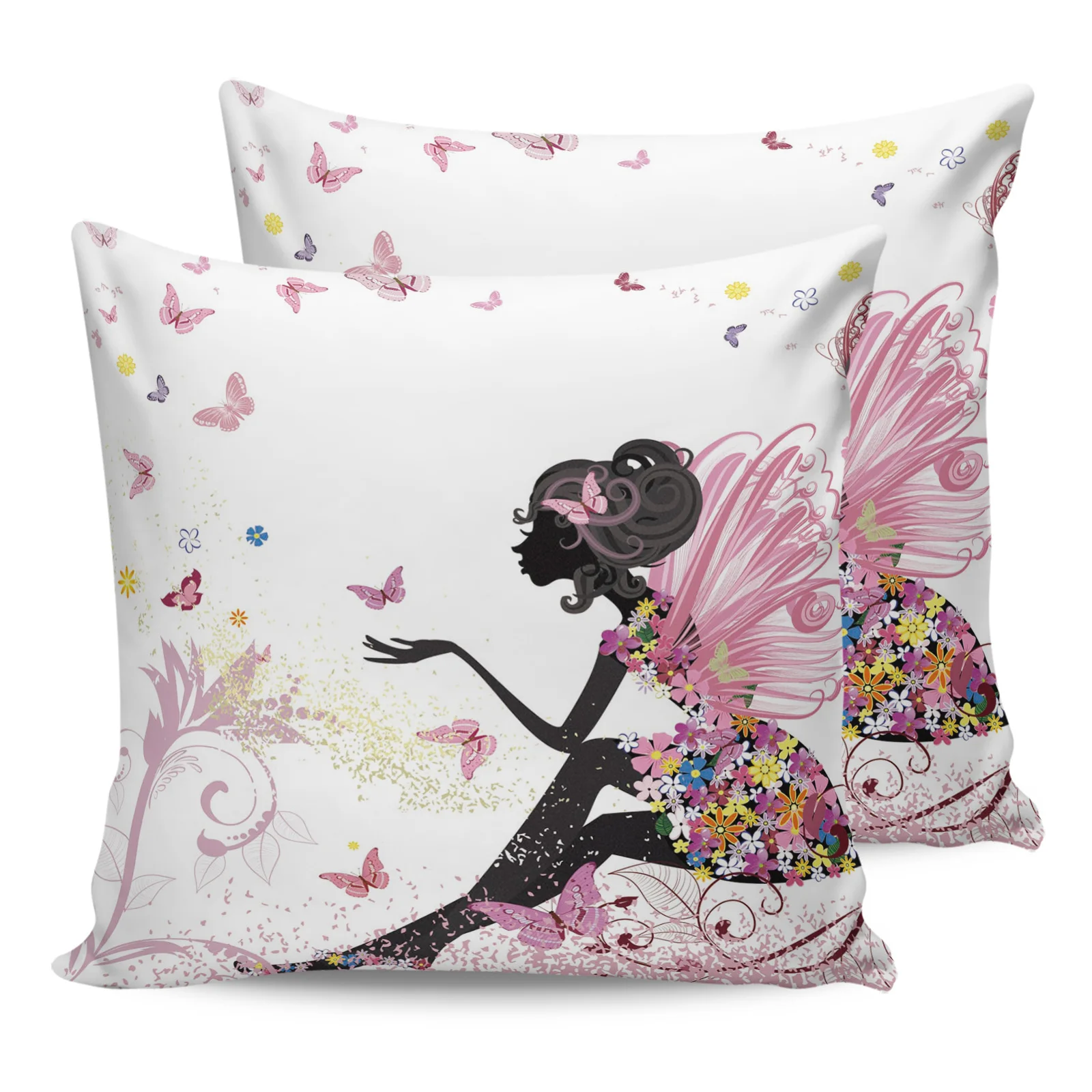 

2PCS Pillowcases Cartoon Butterfly Fairy Girl Pink White Cushion Cover Home Bedding Room Decorative Couch Throw Pillow Case