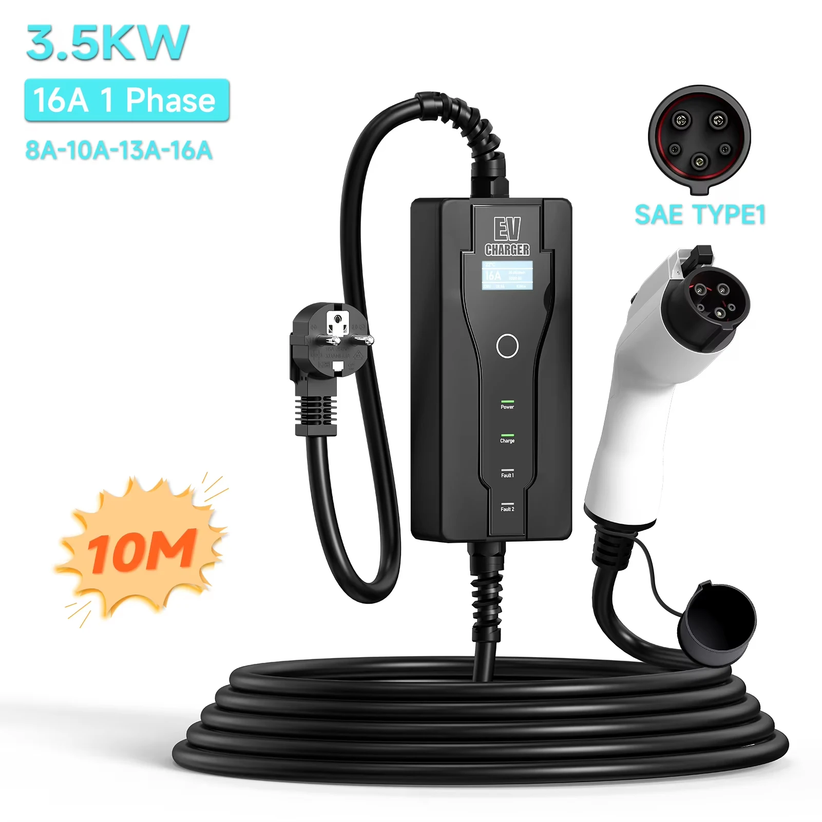

Портативное зарядное устройство для электромобилей 3,5 кВт 16 А Type1 SAE J1772 EVSE Зарядное устройство для электромобиля CEE Plug Wallbox для электромобиля