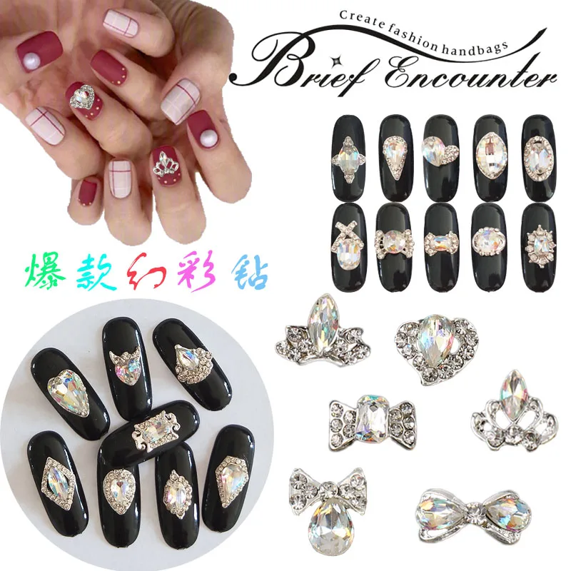 20Pc Crystal AB Alloy Nail Rhinestone Mixed Shapes Glitter Nails Charms Jewelry Accessories 3D Nail Gems for Nail Art Decoration
