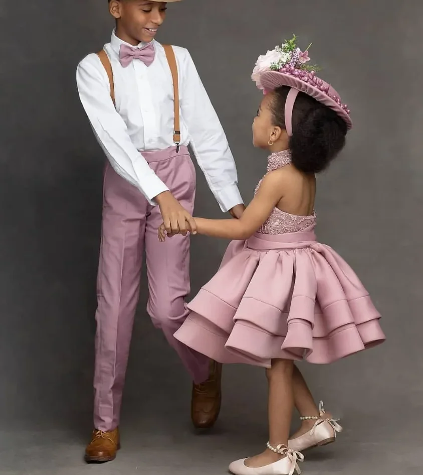 Розовое платье на день рождения с лямкой шее без рукавов цветочным рисунком для