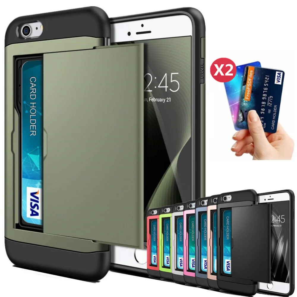 

For iphone 14 Pro SE 2 2020 7 8 Plus 6 6s Plus 7Plus 8Plus Slide Business Armor Wallet Card Slots Holder Cover For iphone 5 5s