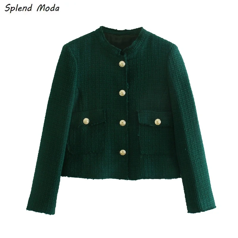 

Женская однобортная куртка Splend, модная винтажная Повседневная Зеленая куртка с длинным рукавом и шерстяной текстурой, Осень-зима 2021