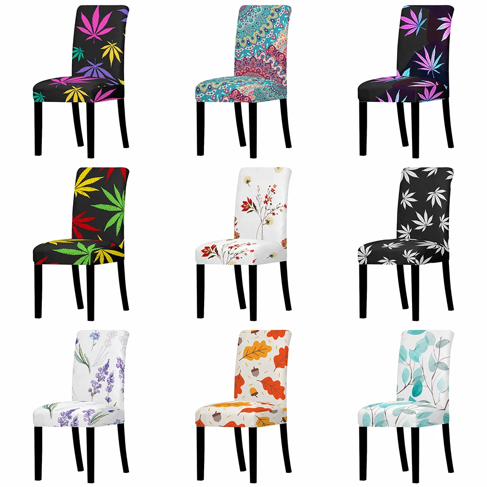 

Maple Leaves Print Chair Cover Office Chair Home Decor Chair Covers Dining Room Spandex Dinner Table and Chairs Cushion Cover