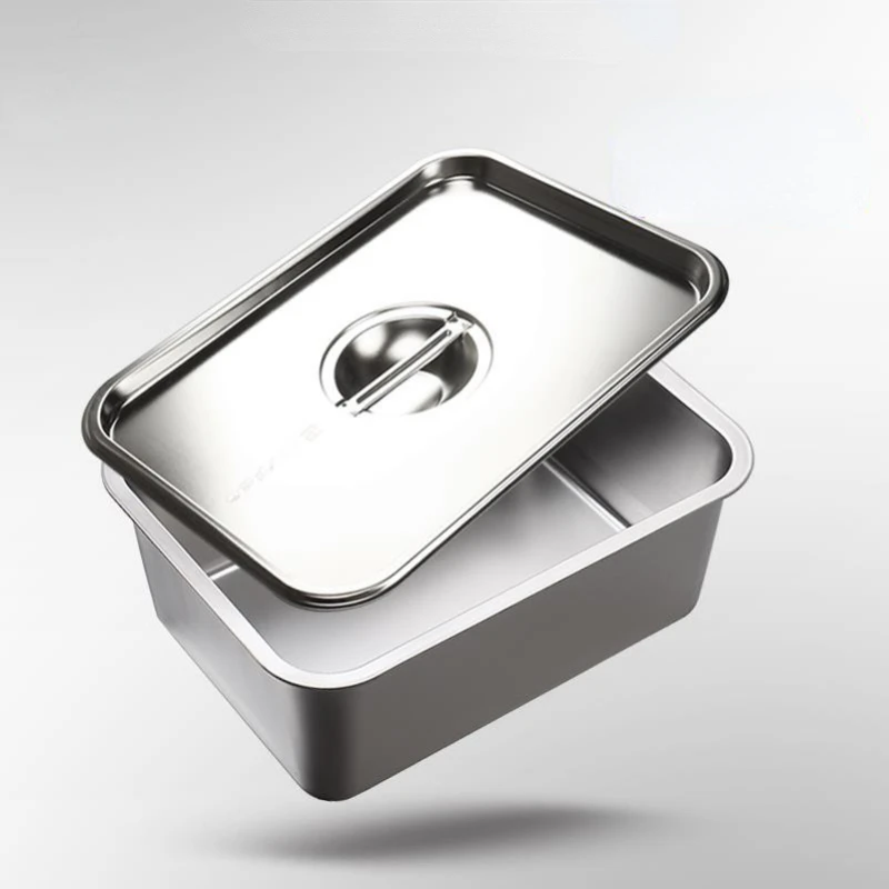 

304 Stainless Steel Rectangular Food Plate Flat Bottom Frying Pan Kitchen Utensils Plates With Cover Deepened Storage Plate