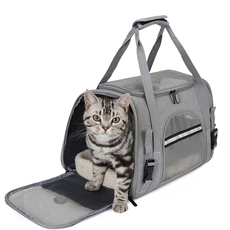 Soft Pet Carriers Portable Breathable Foldable Bag Cat Dog Carrier Bags Outgoing Travel Pets Handbag with Locking Safety Zippers