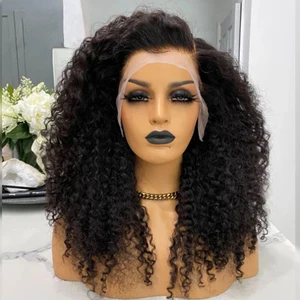 Soft 180 Density 26 Inch Long Kinky Curly Lace Front Wig for African Women BabyHair Preplucked Natural Black Glueless Daily