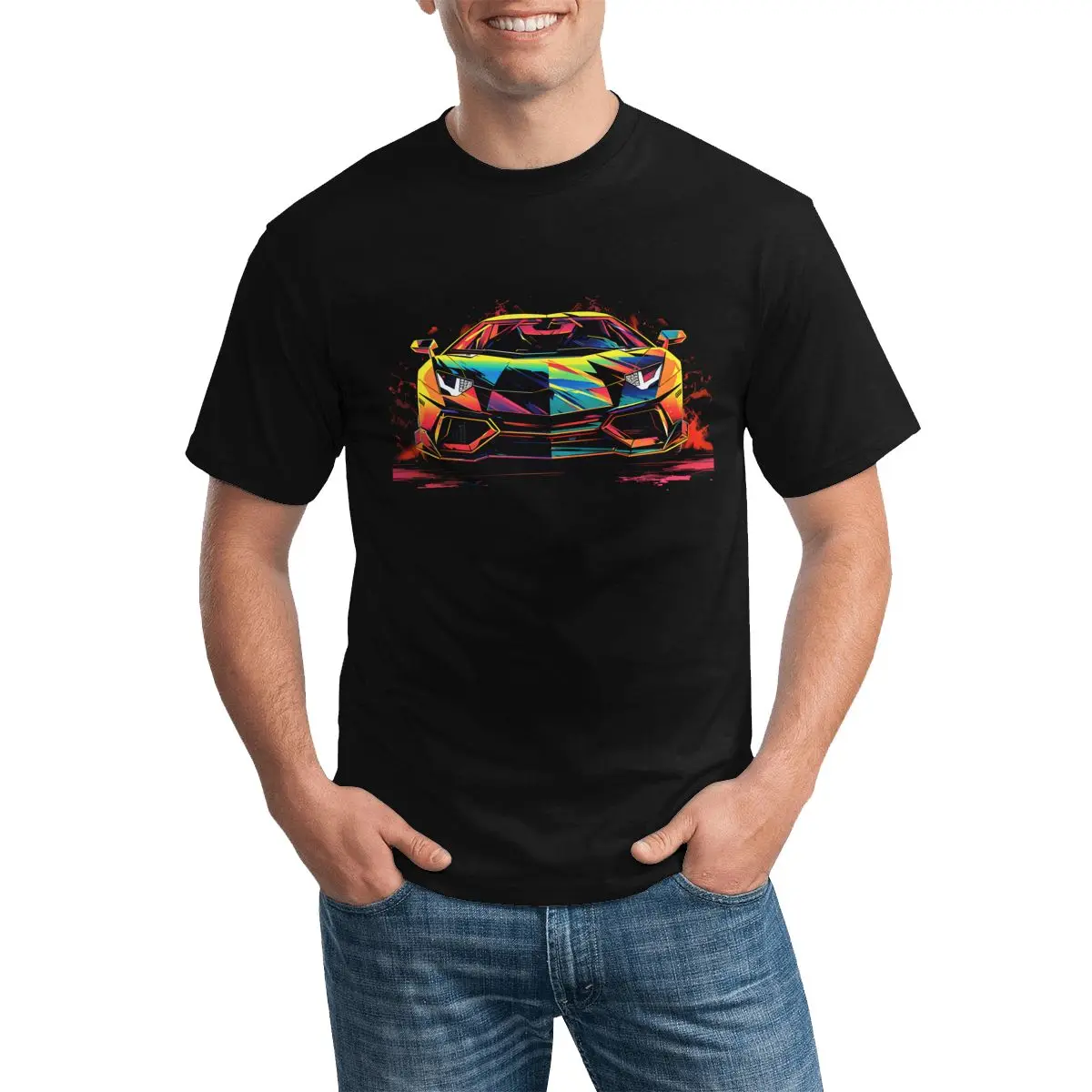 

Luxury Sports Car T Shirt Vibrant Tones Vintage 100 Cotton Retro T-Shirt Man Short Sleeve Kawaii Tops Design Summer Clothing