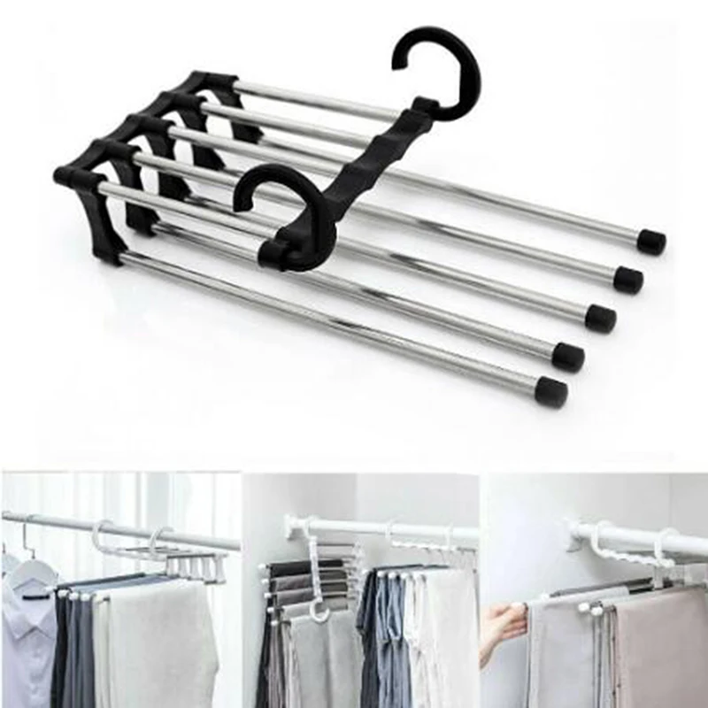 

5 In 1 Pant Rack Shelves Stainless Steel Clothes Hangers Multi-functional Wardrobe Hot Sale Magic Hanger Trousers Hanger
