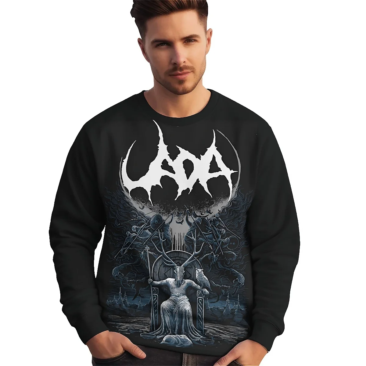 LIASOSO Uada Band Толстовка с 3D принтом на оккультной тематике длинный рукав круглый