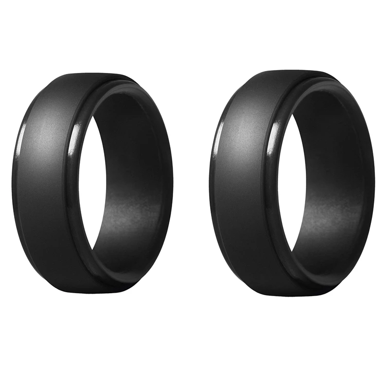 

2Pcs 8Mm Black Men Silicone Cool Rings Women Rubber Wedding Ring Environmental Sports Ring- 7 & 8
