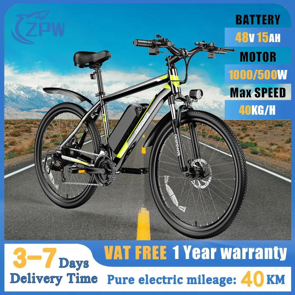 

ZPW Electric Bicycle 1000W 48V 15AH and 500W Mountain Electric Bike Adult Mountain EBike 26 Inch Men's Road Electric Beach Bike