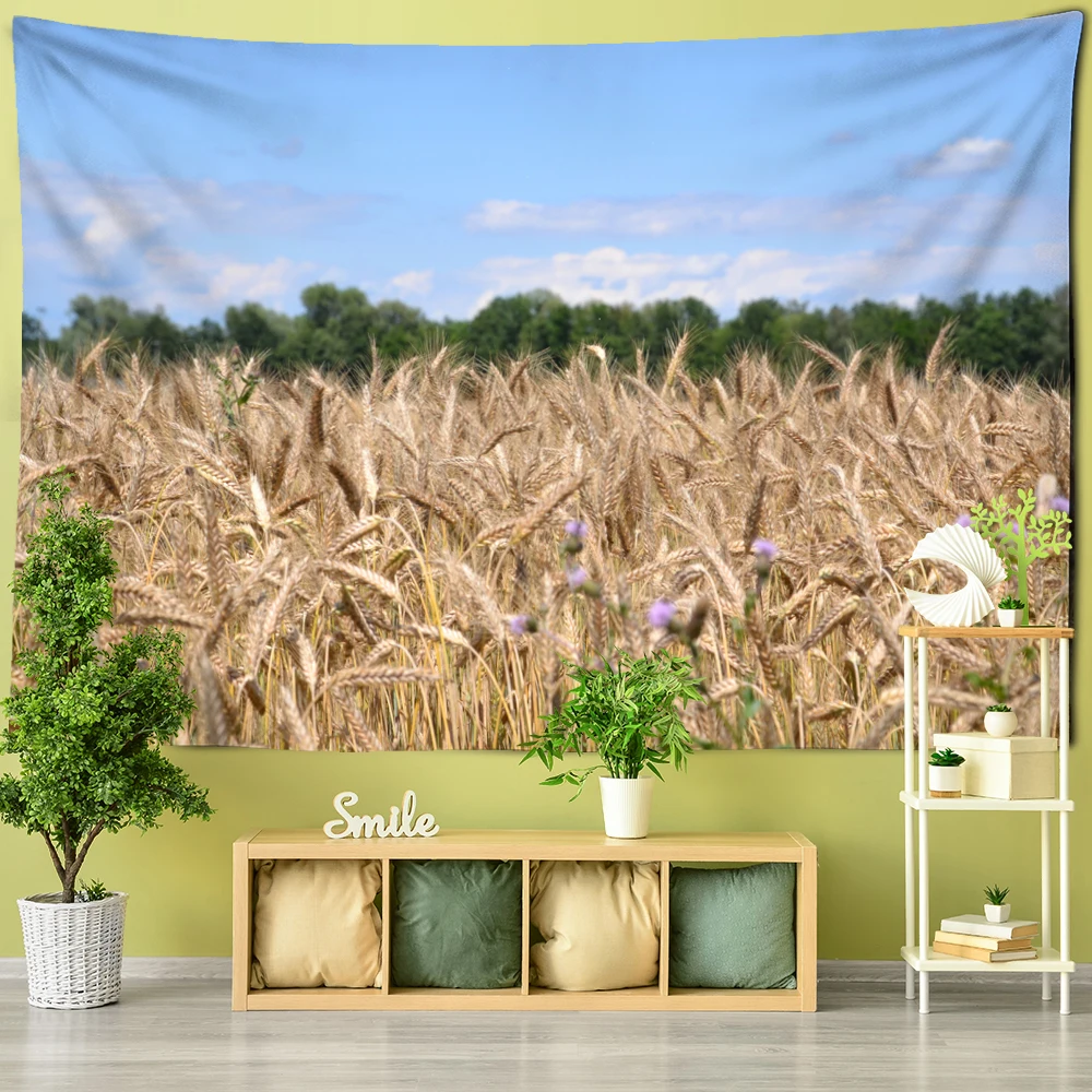 Пейзаж пшеничное поле гобелен настенный хиппи ТАПИС Стиль Бохо таинственный