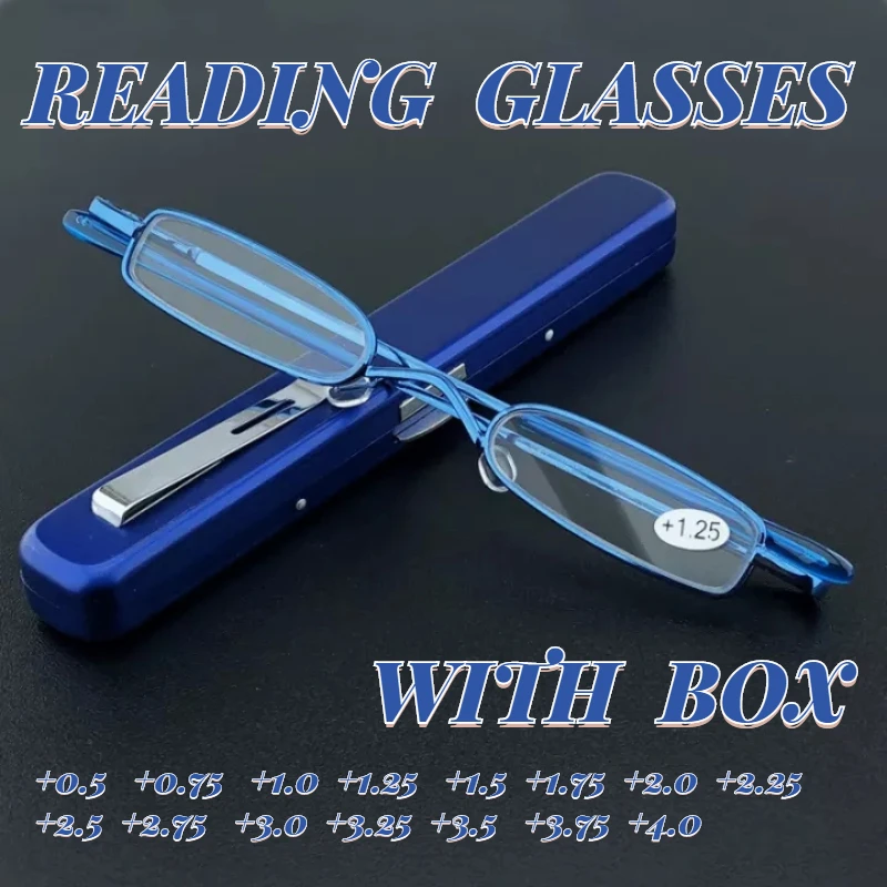 YCCRI  Mini Portable Metal Reading Glasses With Box Womern Men Eyeglasses Eye Care Reader Metal Frame Eyeglasses +125 To +375