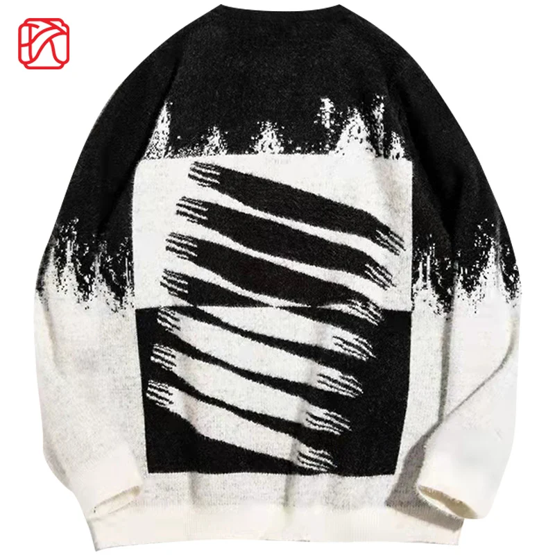 

Winter Hip Hop Men Women Sweaters Harajuku Knit Sweater Men Streetwear Graffiti Tie-Dye Vintage Pullover Couple Fashion Sweaters