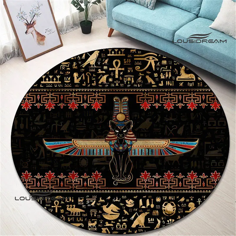 

Egyptian Pictograph and Symbol Printing Round Carpet Game Room Bedroom Bedroom Non -slip Carpet Photography Props