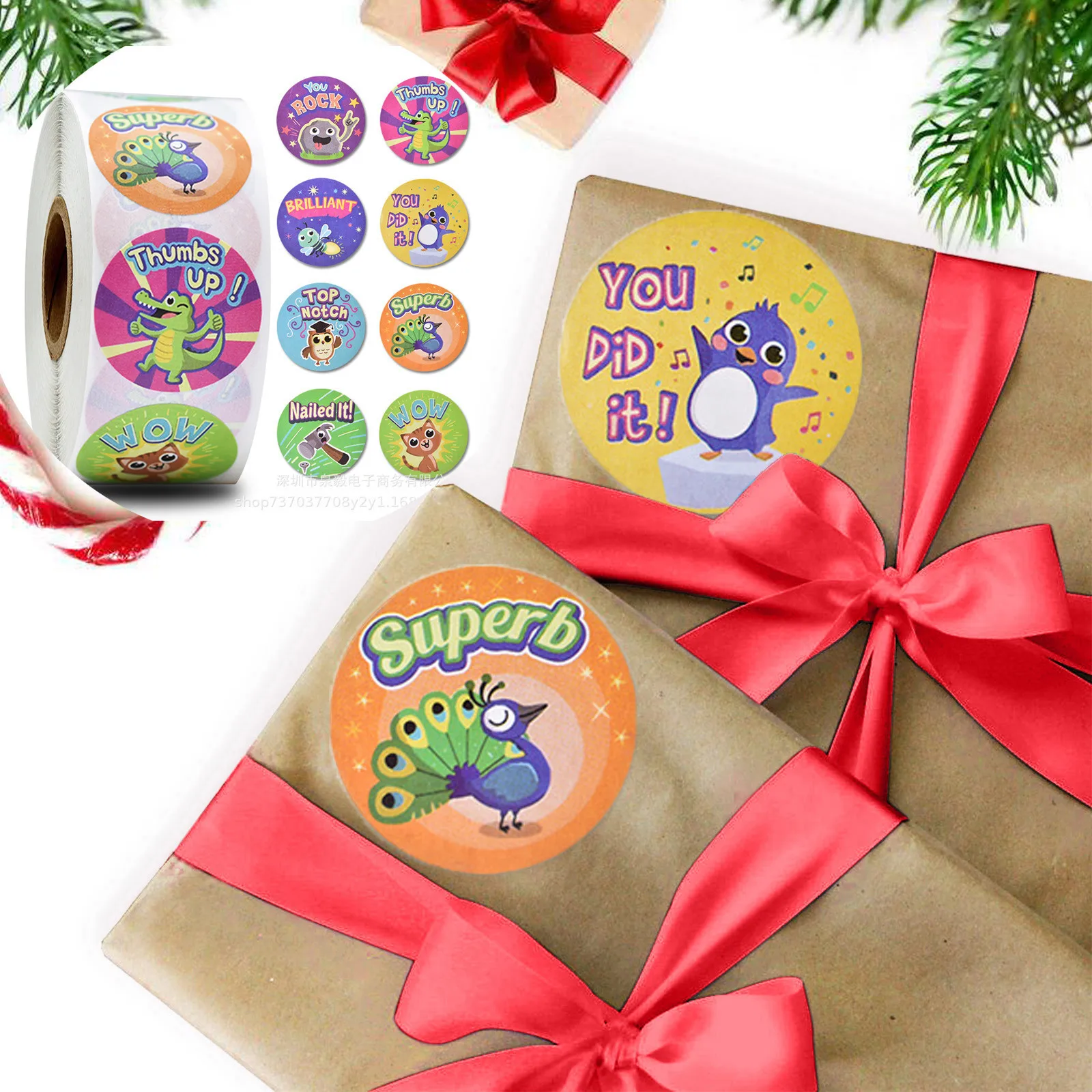 

1 рулон, 500 наклеек в виде животных