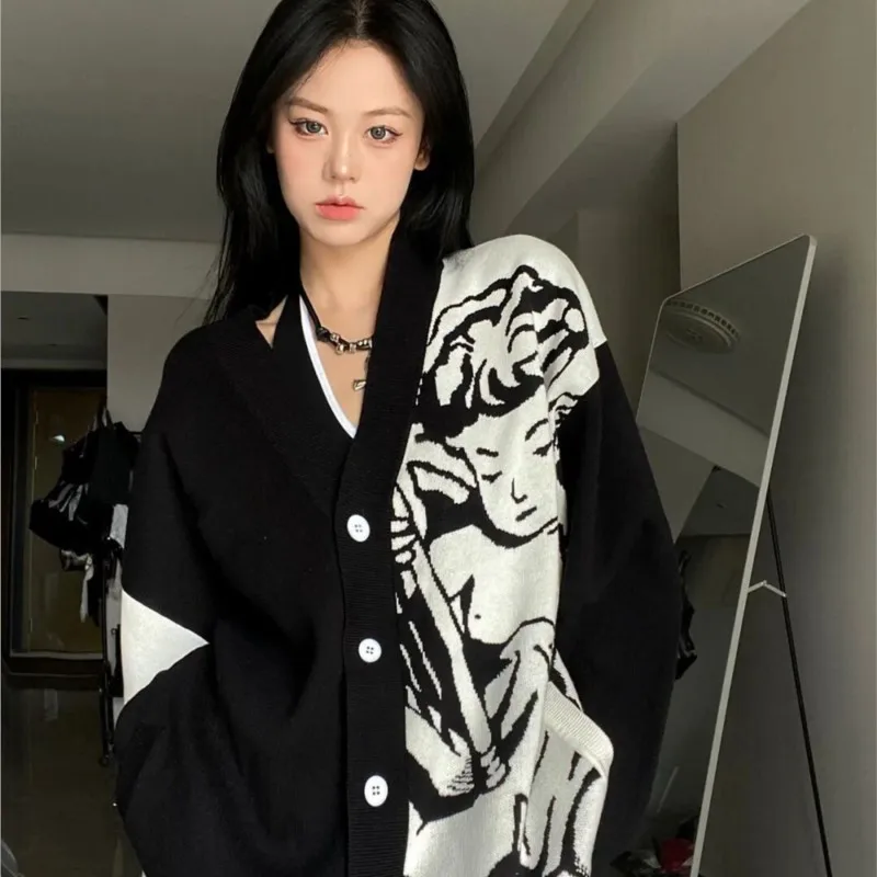 

Женский шерстяной свитер, черный и белый свитер в стиле ретро, с воском