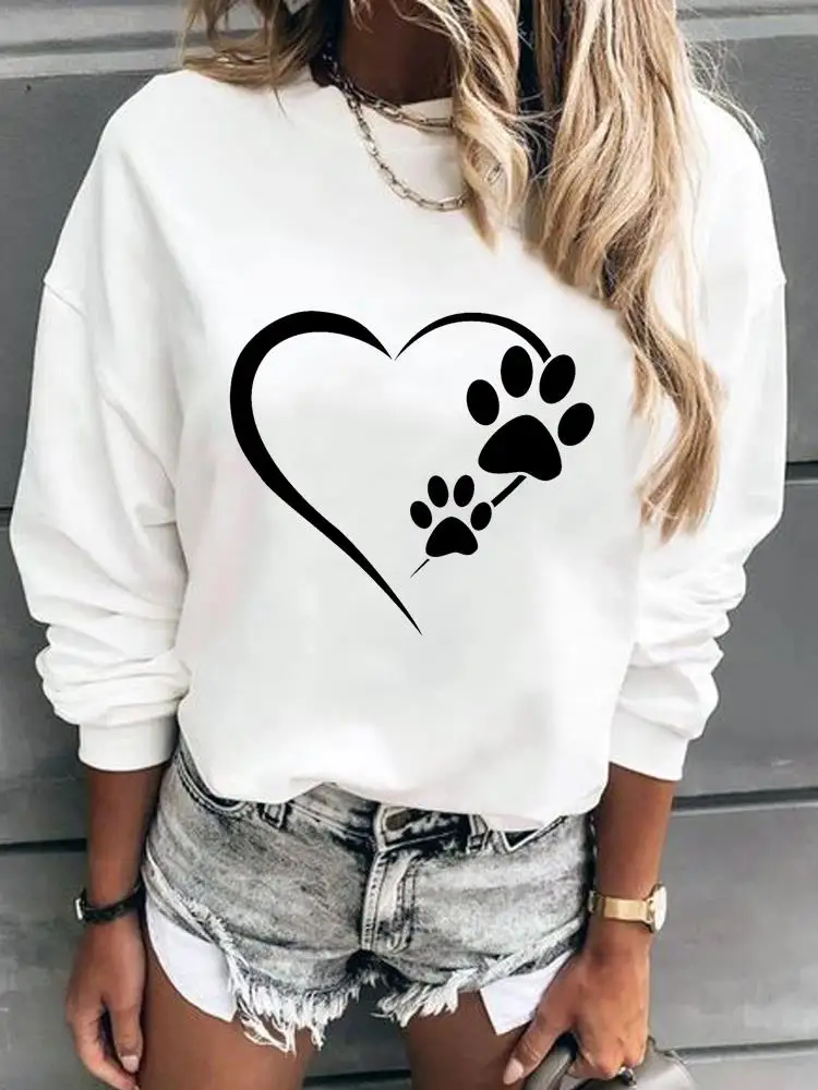 

Paw Love Heart Dog Cat Autumn Spring Fall Top Pullovers For Women Fashion Printing Graphic Sweatshirts Female Casual Clothing