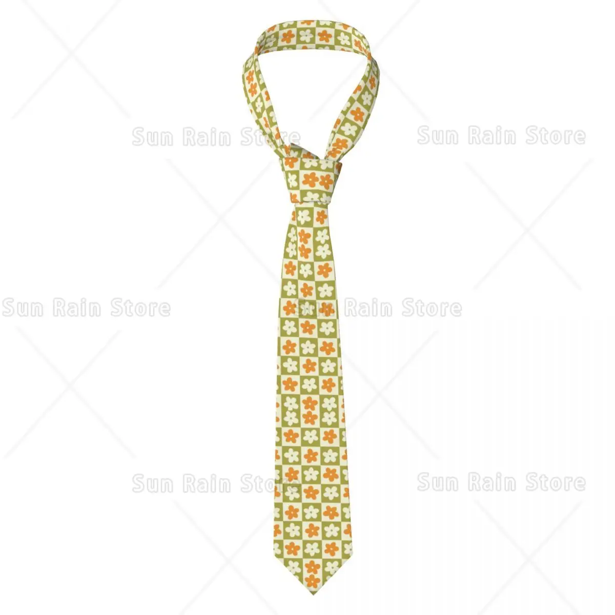 Пользовательский зеленый оранжевый клетчатый галстук с цветами и мужской