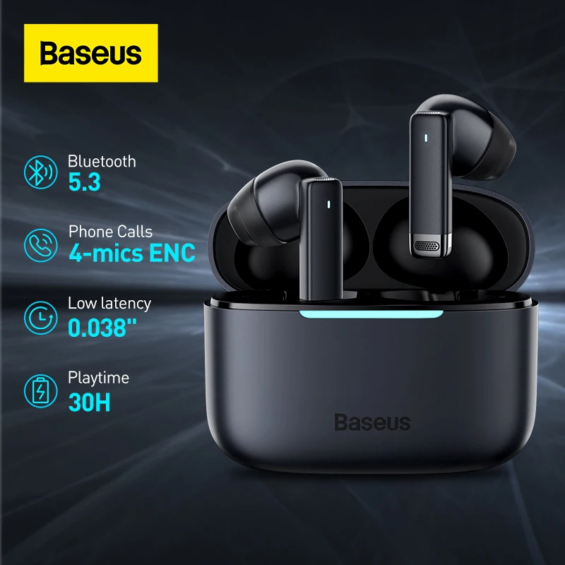 Baseus Bowie E9 Wireless Earphone Bluetooth 5.3 with 4-mics ENC True Headphone Noise Canceling Gaming Sport HiFi Earbud | Электроника