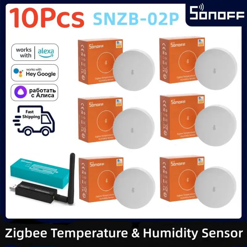 

Датчик температуры и влажности SONOFF SNZB-02P Zigbee, Умный домашний термометр, работает через Alexa Google Home ZB Dongle-E, 10 шт.