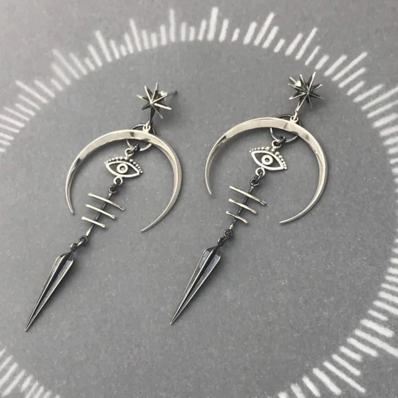 

New Creative Devil Eye Geometric Long Dangle Drop Earrings For Women Trendy Cresent Starburst Bullet Earing Hip Hop Goth Jewelry