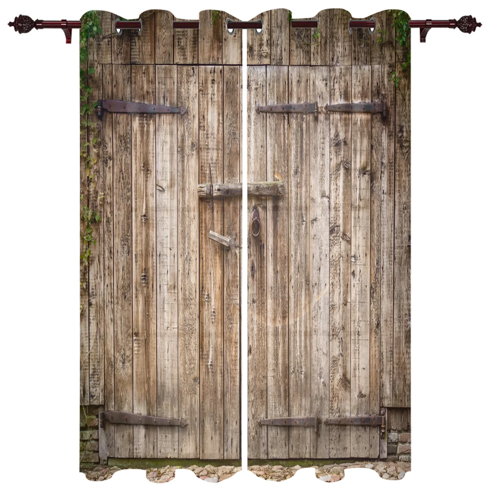 

New Barn Wooden Door Farm Window Curtains In The Living Room Printed Window for Bedroom Kitchen Window Curtains Hotel Drapes