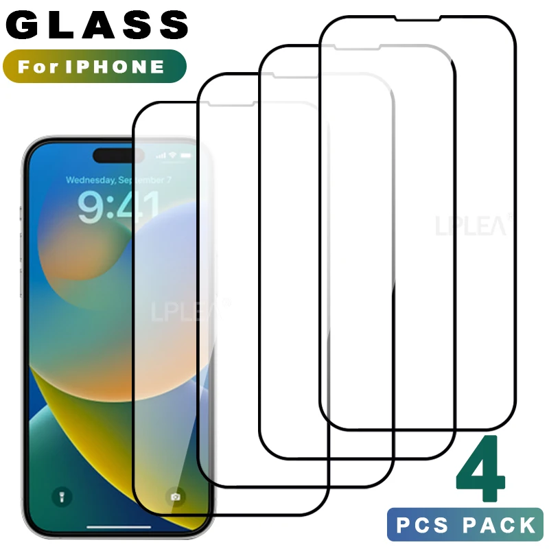 

4PCS Tempered Protective Glass for IPhone 14 11 12 Pro Max 13 Mini XSMax Screen Protector X XR 8 7 6S Plus SE Full Cover Glass