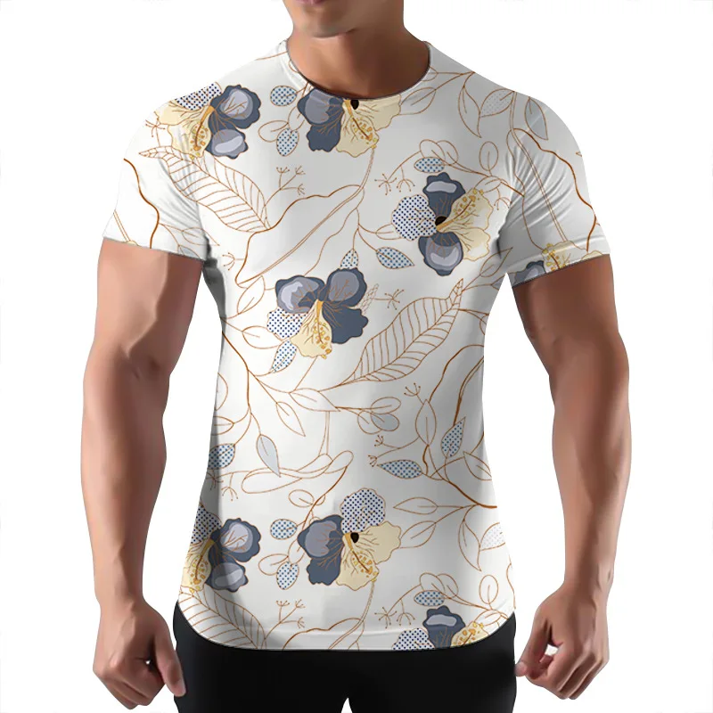 

Summer new men's 3D printed floral short sleeve casual personalized round neck t-shirt men's wear