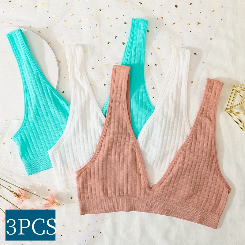 

3pcs/lot Seamless Bra Push Up Bras For Women Deep V-neck Bralette Sexy Lingerie Female Low Back Sleep Underwear Unlined Crop Top