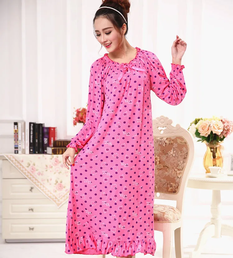 Spring Autumn Cotton Nightgowns Ladies Nightshirt Loose Long Sleeve Home Clothes Printed Nightdress Women Vestido Mujer