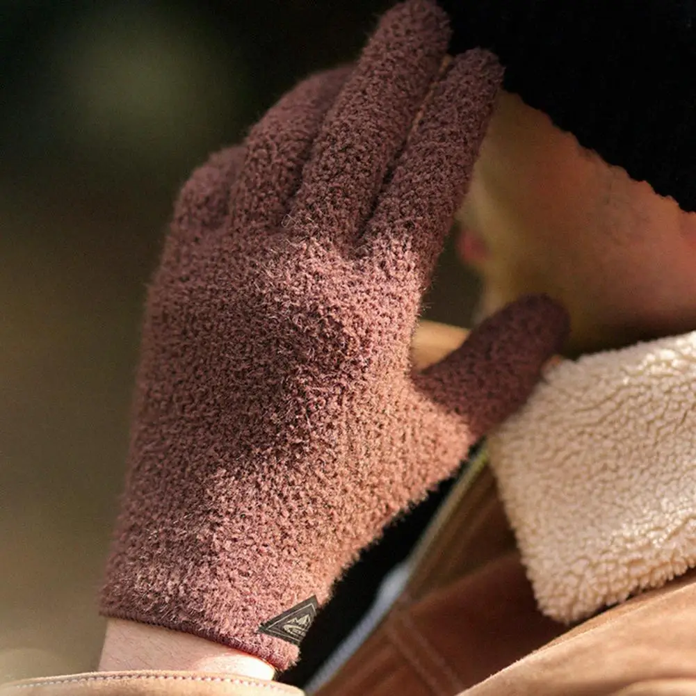 

1 Pair Durable Ski Gloves Anti-slip Ridding Gloves Lint Free Men Full Finger Knitted Thermal Gloves Keep Warm