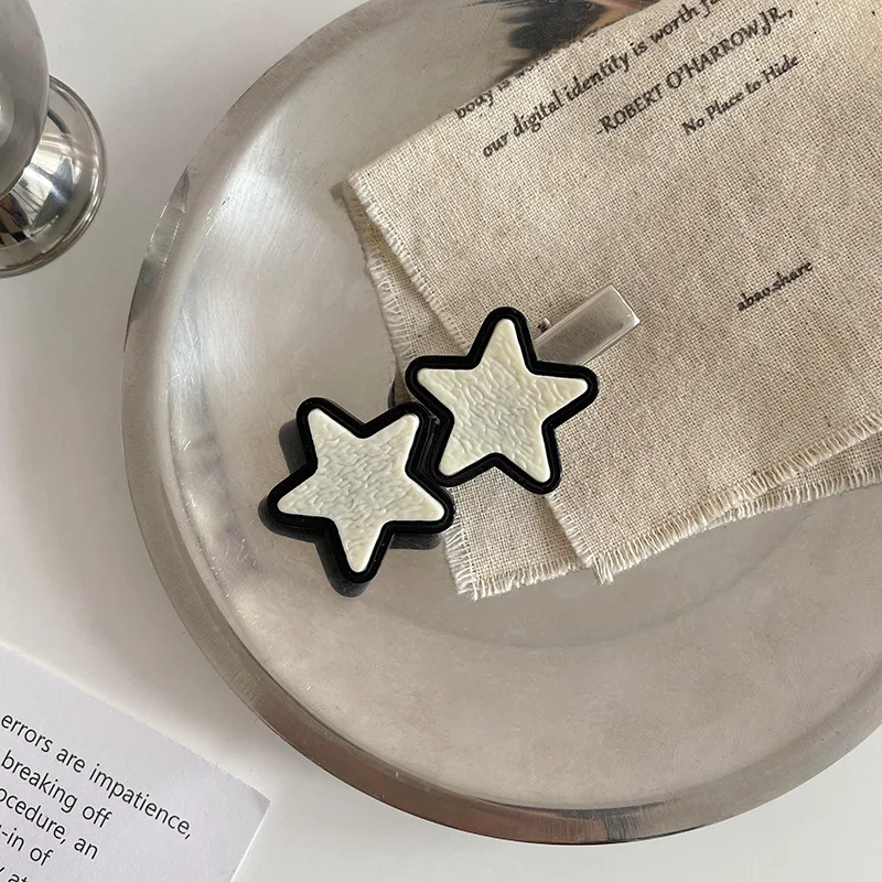 Элегантная черная шпилька для волос в стиле Харадзюку Y2k со звездами модная