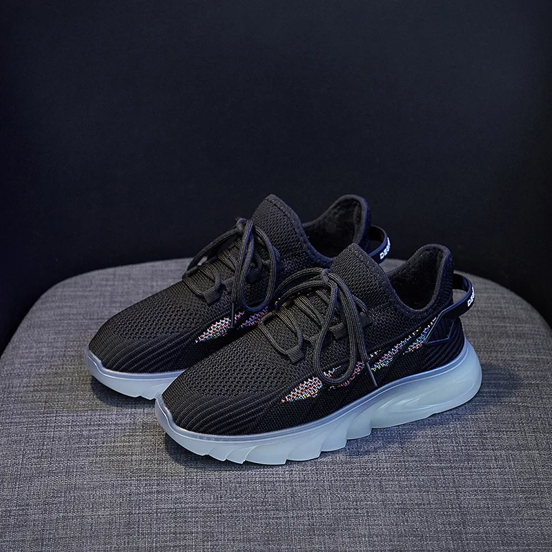 Plush flying woven women's shoes DesignColth Rubber Warm Breathable female Running shoes Lace-up Comfort Leisure Student shoes