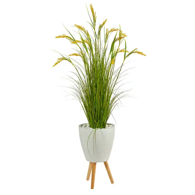 

5" Wheat Grain Artificial Plant in White Planter with Legs