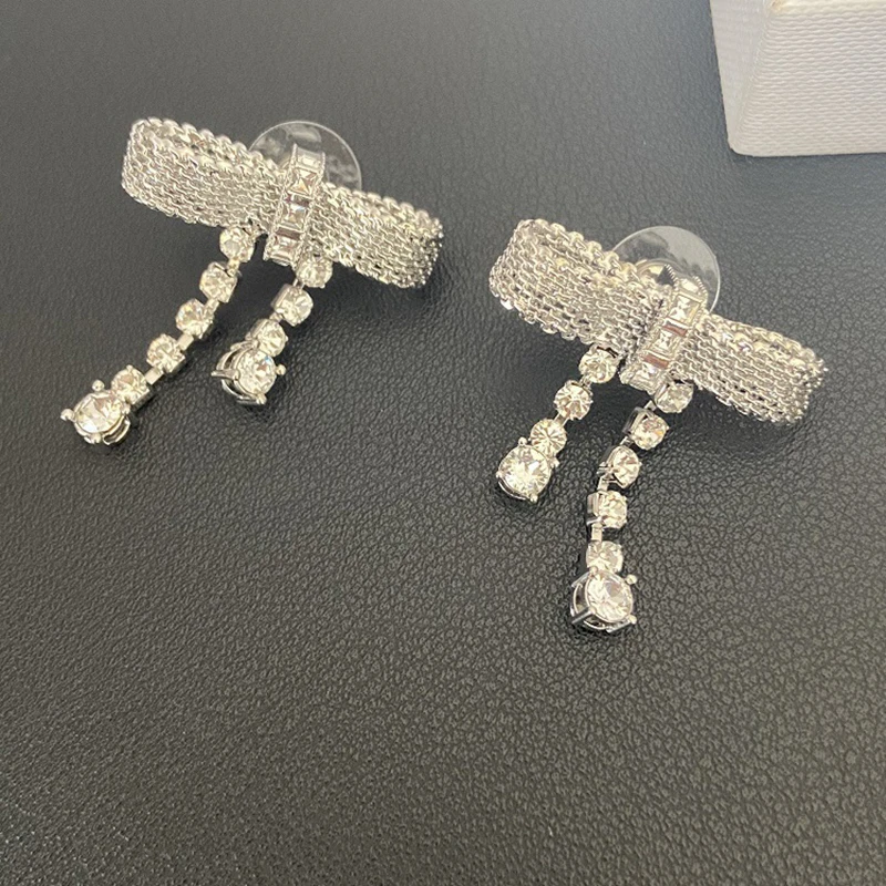 

Brand New Bowknot with Full Crystal Earring Ear Studs for Women Korean Fashion Accessories Silver Needle Brass Plated 18K Gold