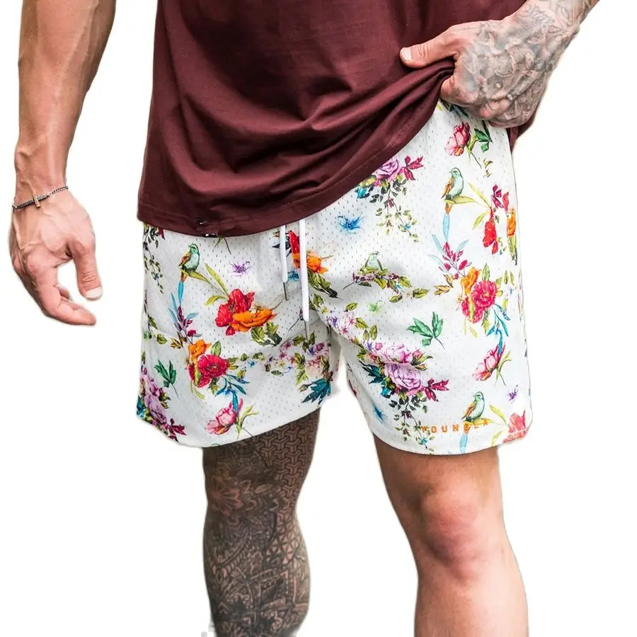 

2023 Men Sports Shorts Floral Printed Men's Quick Drying Short Fitness Training Running Shorts Beach Shorts Summer