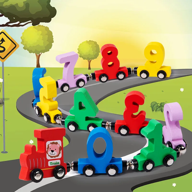 

Детский Развивающий пазл для раннего развития, Магнитный цифровой маленький поезд, детский Деревянный конструктор, интеллектуальный конструктор, игрушечный автомобиль