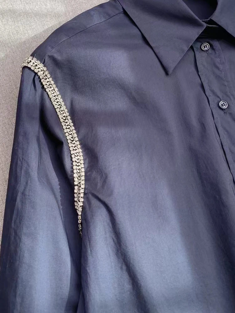 Новинка модный темно-синий комплект для ранней осени женская рубашка с отложным