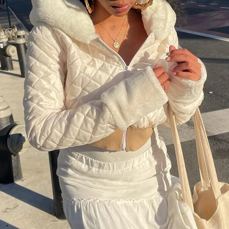 

Белое хлопковое пальто, меховая куртка, укороченные осенне-зимние куртки, верхняя одежда с мехом в стиле пэчворк, толстовки Y2K с широкой тали...