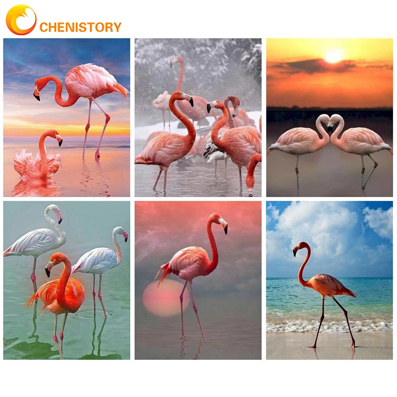 

CHENISTORY 60x75cm Frameless Painting By Numbers Kits For Adults Flamingos Oil Coloring By Numbers Digital Painting Home Wall Ar