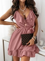 2022 summer womens dress red casual ruffle lace up sleeveless elegant slip dress female new loose party fashion clothes lady