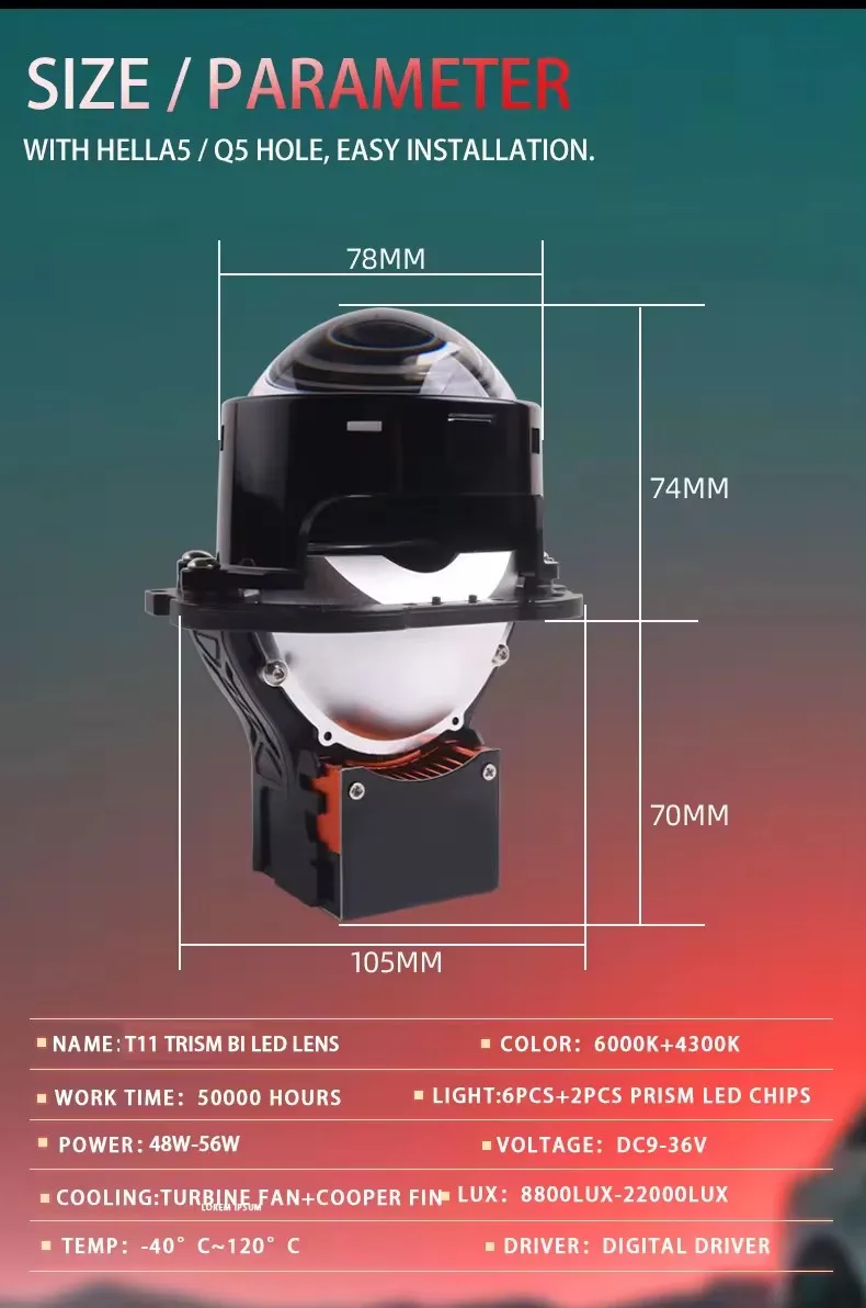 Sanvi Car T11 Double Prism Bi-Led Lens Светодиодная проекторная фара 3 0 дюйма 12 В 112 Вт 4300 К 6000 Hella 3R