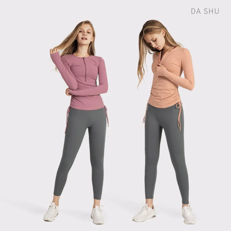 New Exercise Outfit Women's Long Sleeve Quick-Drying Slim Fit Workout Top Yoga Clothes High Waist Hip Raise Pants Two-Piece Set