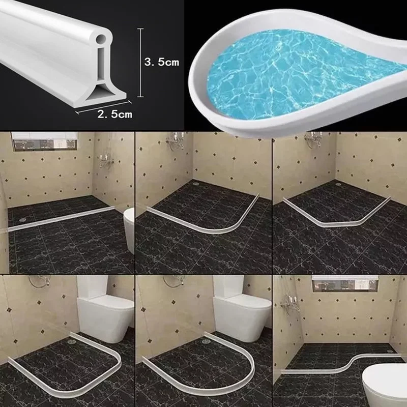 

Silicone Water Stopper Toilet Bathroom Water Retaining Strips Shower Room Wet Dry Separation blocker Water Dam Flood Barrier