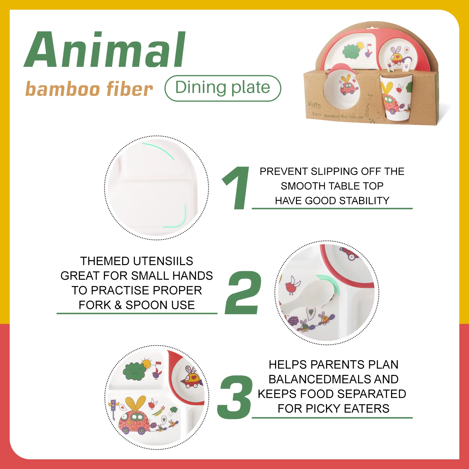 Детская тарелка из натурального бамбукового волокна для кормления ребенка милая